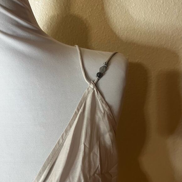 ZARA Womens MEDIUM Beige Beaded Strap Camisole Top Minimalist Chic Draped NEW - Picture 5 of 10